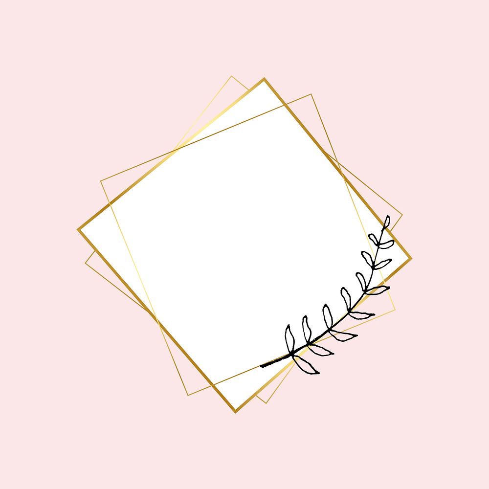 Gold square frame with simple flower drawing