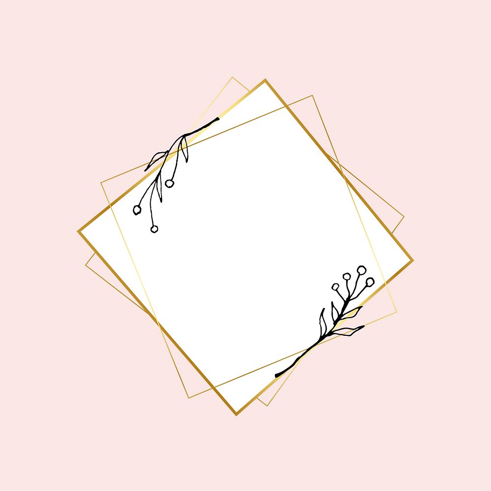 Gold square frame with simple flower drawing psd