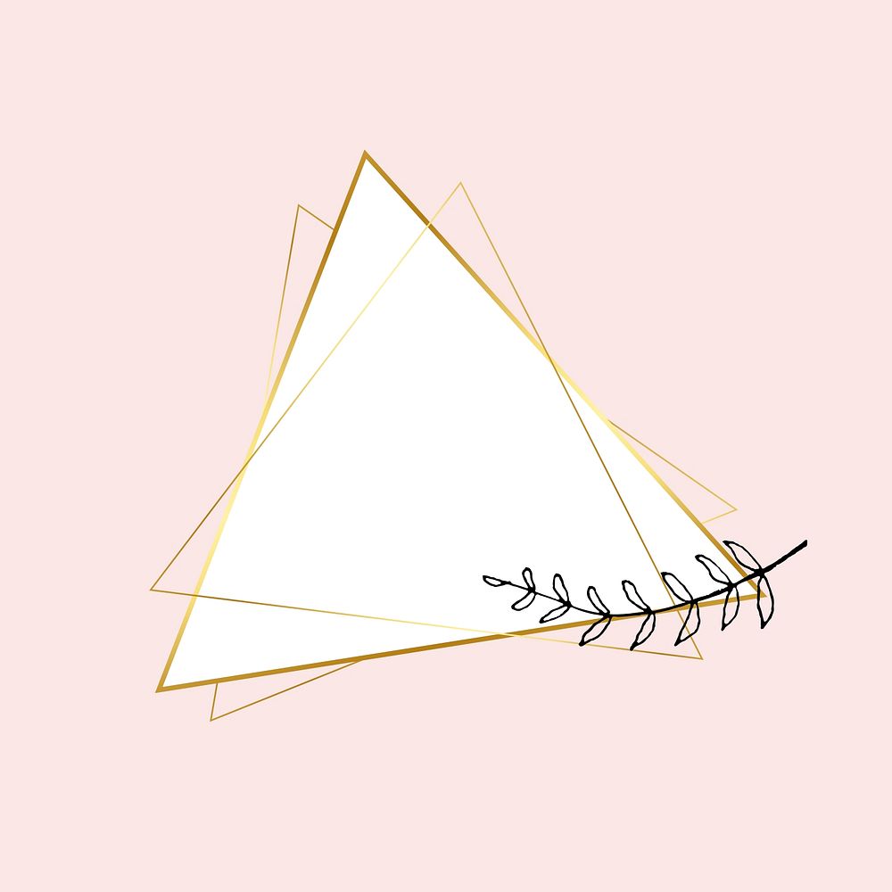 Gold triangle frame psd with simple flower drawing 