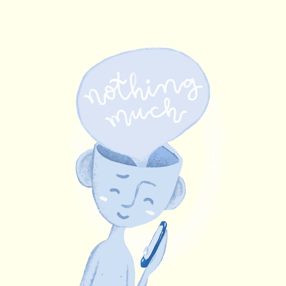 Texting man illustration with nothing much speech bubble