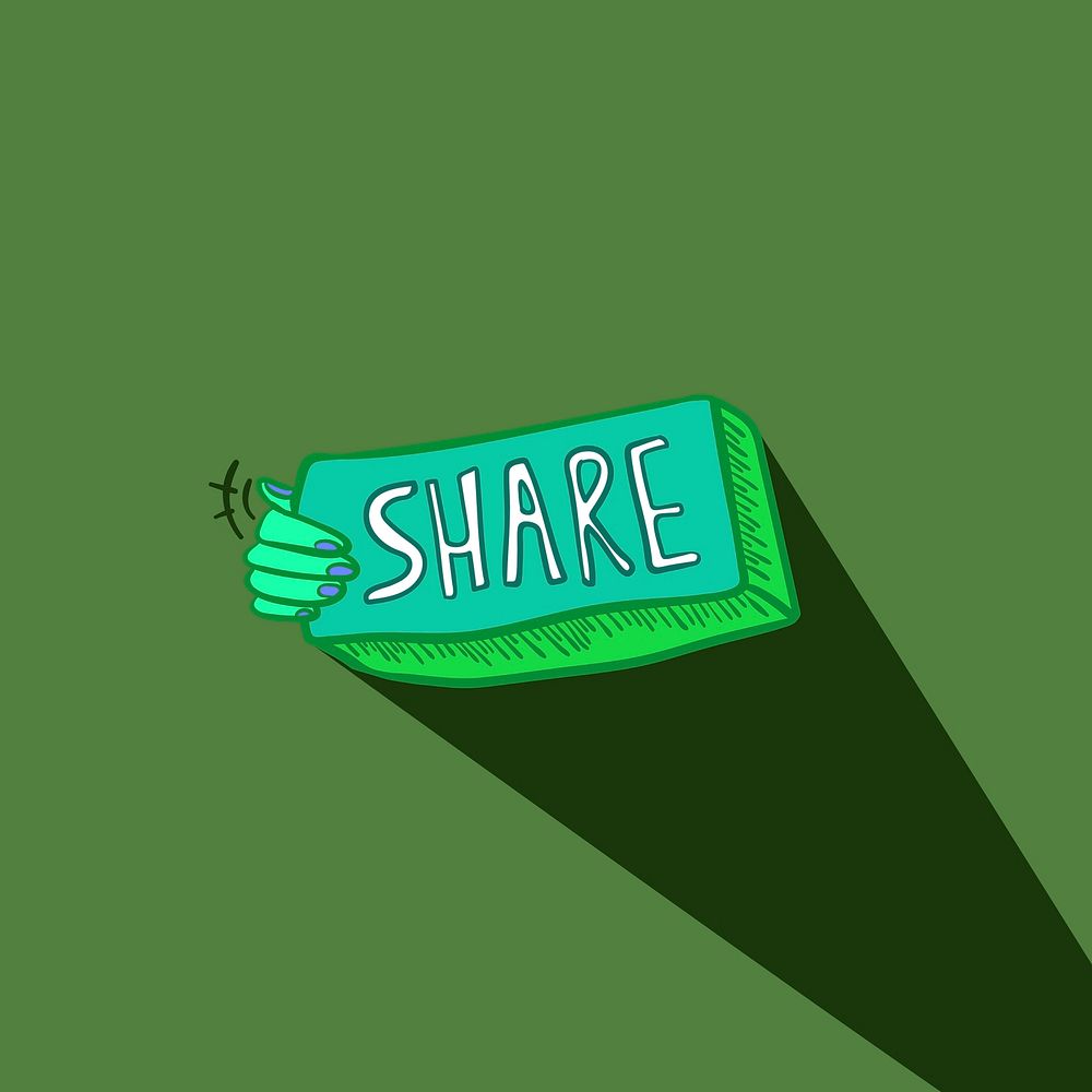 Green share button for social media campaign doodle illustration