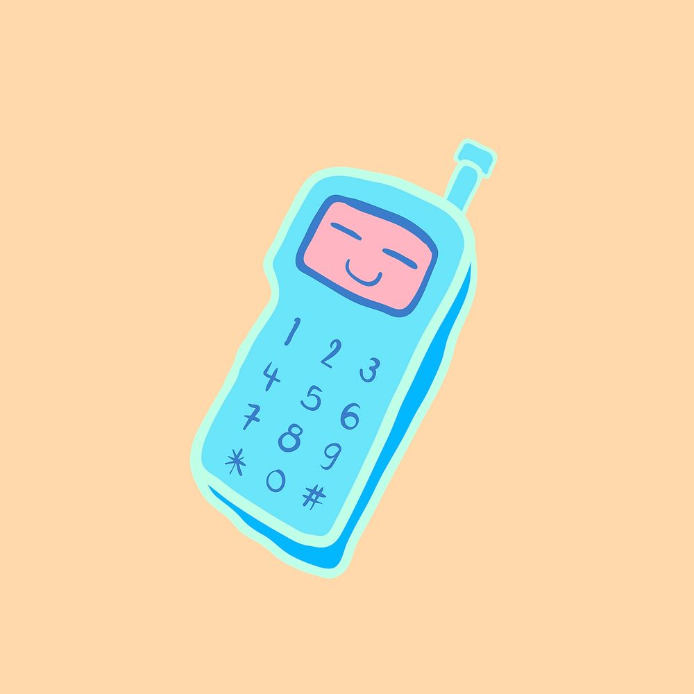 Cute phone psd doodle sticker with smiley face