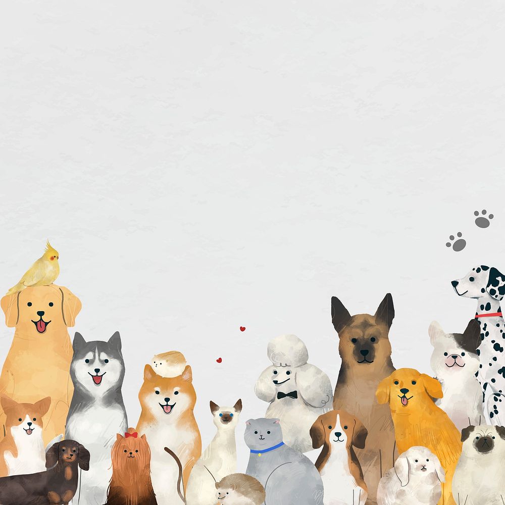 Animal background psd with cute cats and dogs illustration
