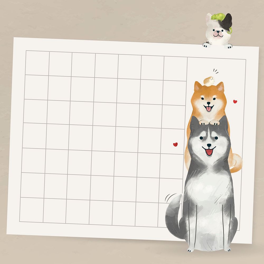 Dog frame on paper note psd with cute animals