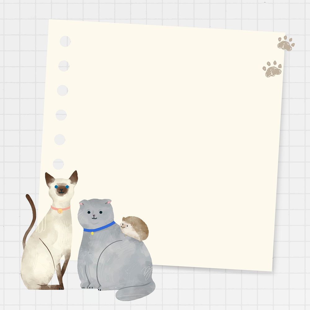 Frame on paper note psd with cute cats illustration