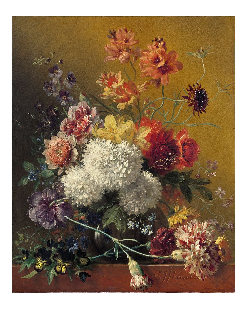 Still life flowers, vintage poster and wall art print, remixed from the artwork of Georgius Jacobus Johannes van Os
