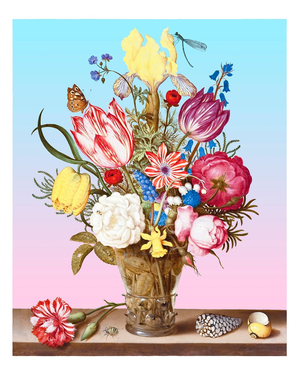 Flower bouquet art print, vintage wall decor, enhanced from the artwork of Ambrosius Bosschaert