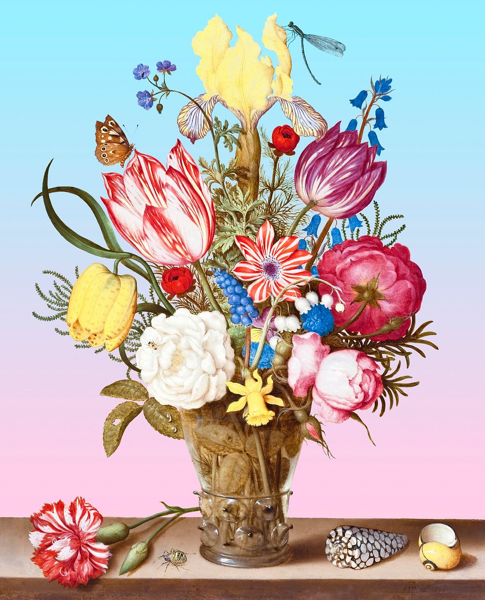 Flower bouquet art print, vintage wall decor, enhanced from the artwork of Ambrosius Bosschaert