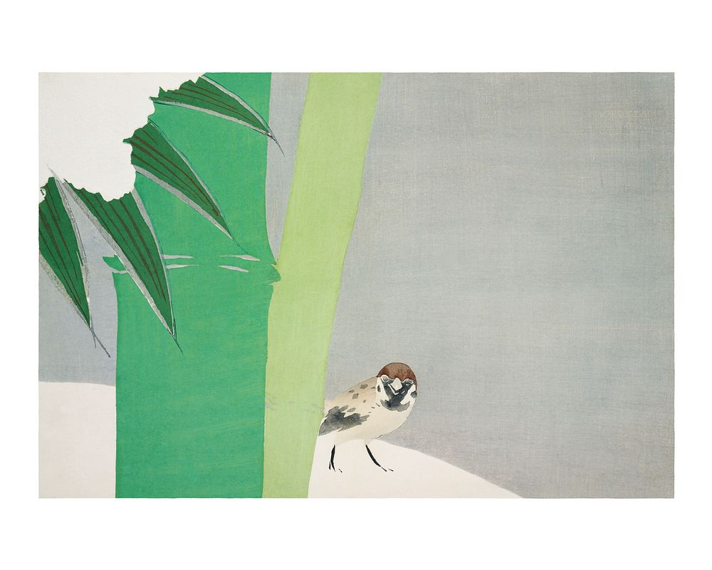Kamisaka Sekka bird woodblock print, vintage Sparrow from Momoyogusa&ndash;Flowers of a Hundred Generations Japanese wall…
