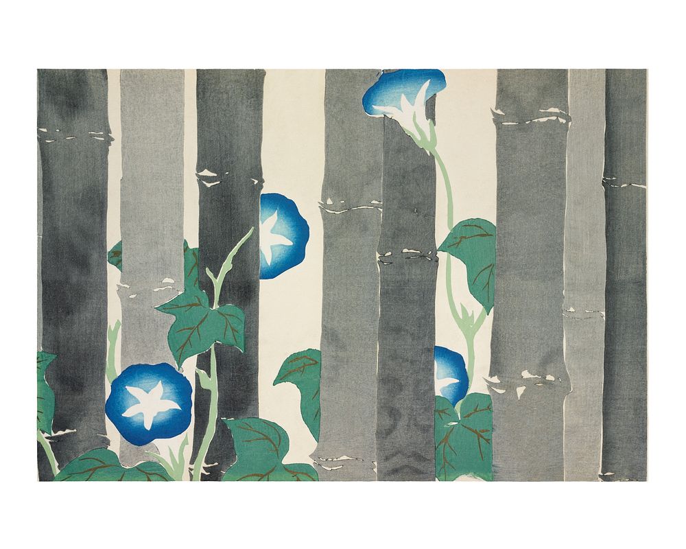 Kamisaka Sekka morning glory woodblock print, vintage Morning glories from Momoyogusa&ndash;Flowers of a Hundred Generations…
