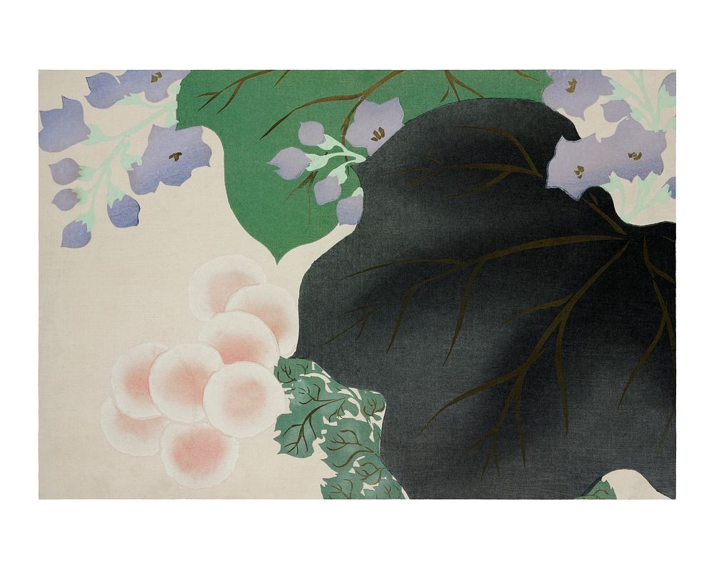 Kamisaka Sekka flower woodblock print, vintage Flowers and leaves from Momoyogusa&ndash;Flowers of a Hundred Generations…