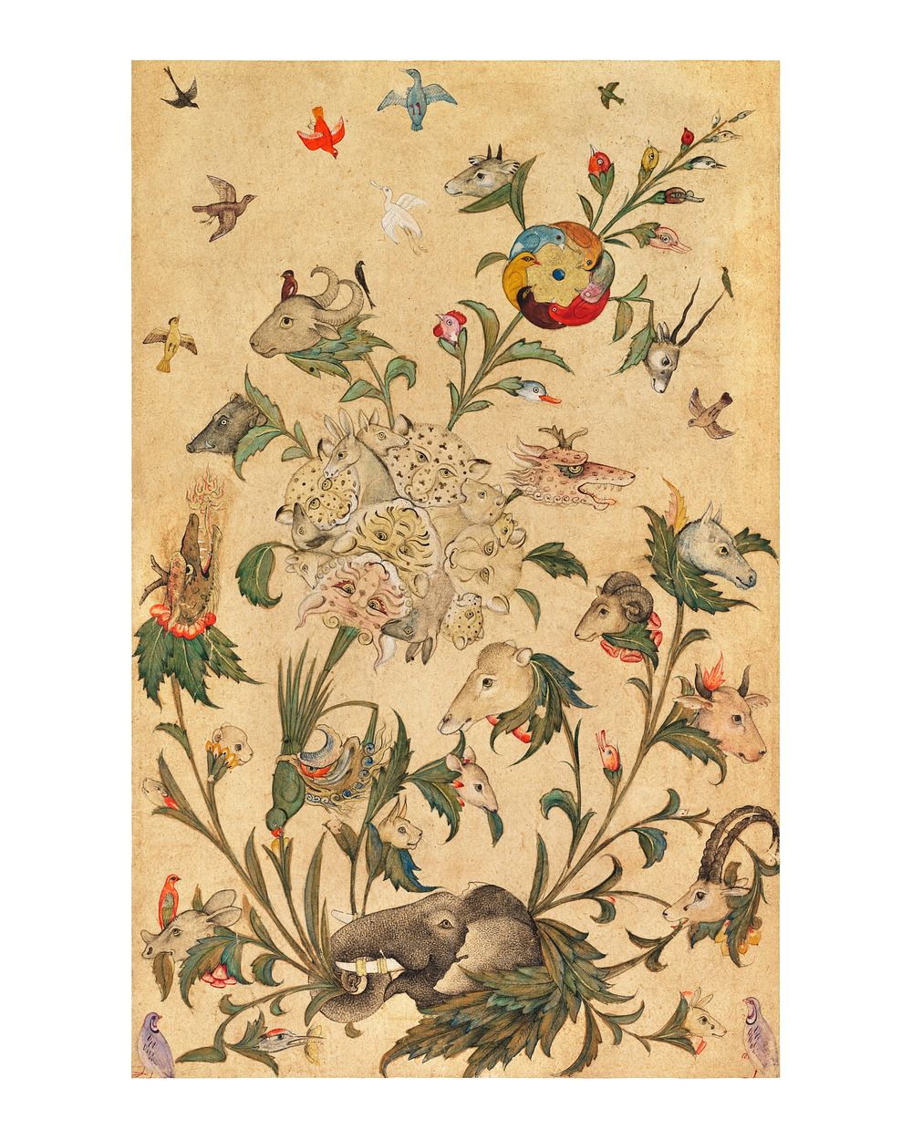 Animals flowers art print, vintage " A floral fantasy of animals and birds", digitally enhanced public domain artwork