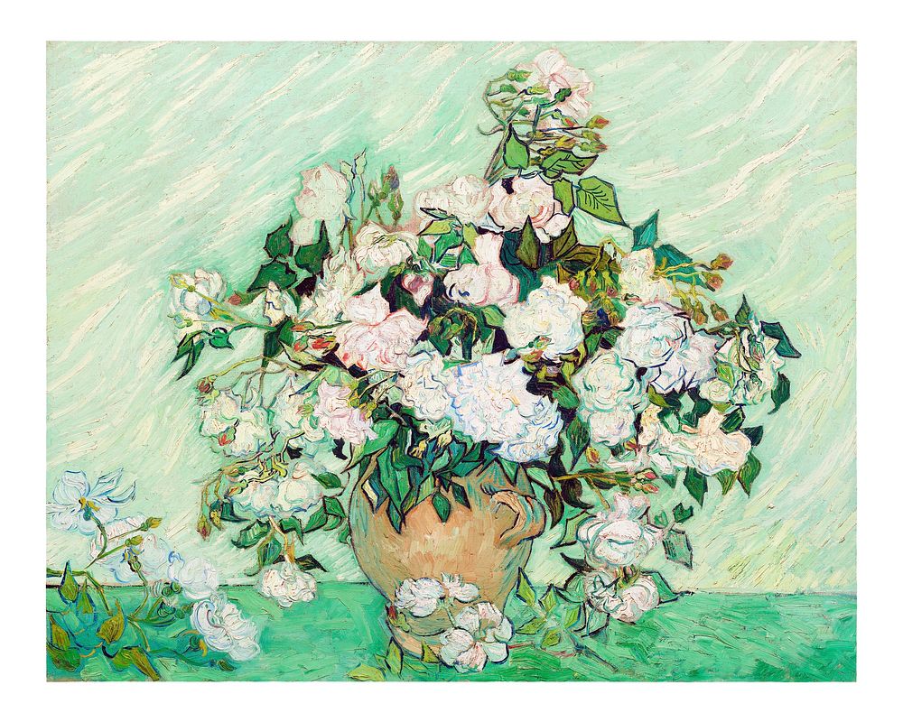 Van Gogh still life flower painting, vintage Roses post-impressionism painting