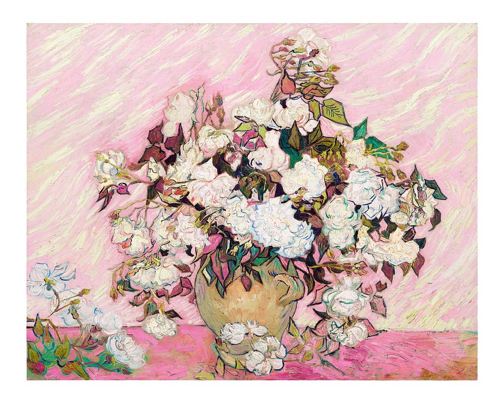 Van Gogh flower painting, vintage still life Roses in a vase post-impressionism wall art decor
