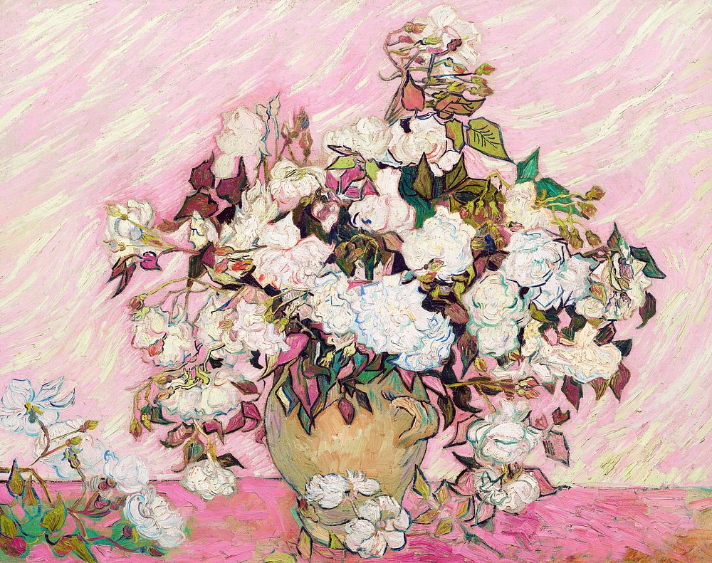 Van Gogh still life painting, vintage Roses in a vase post-impressionism wall decor