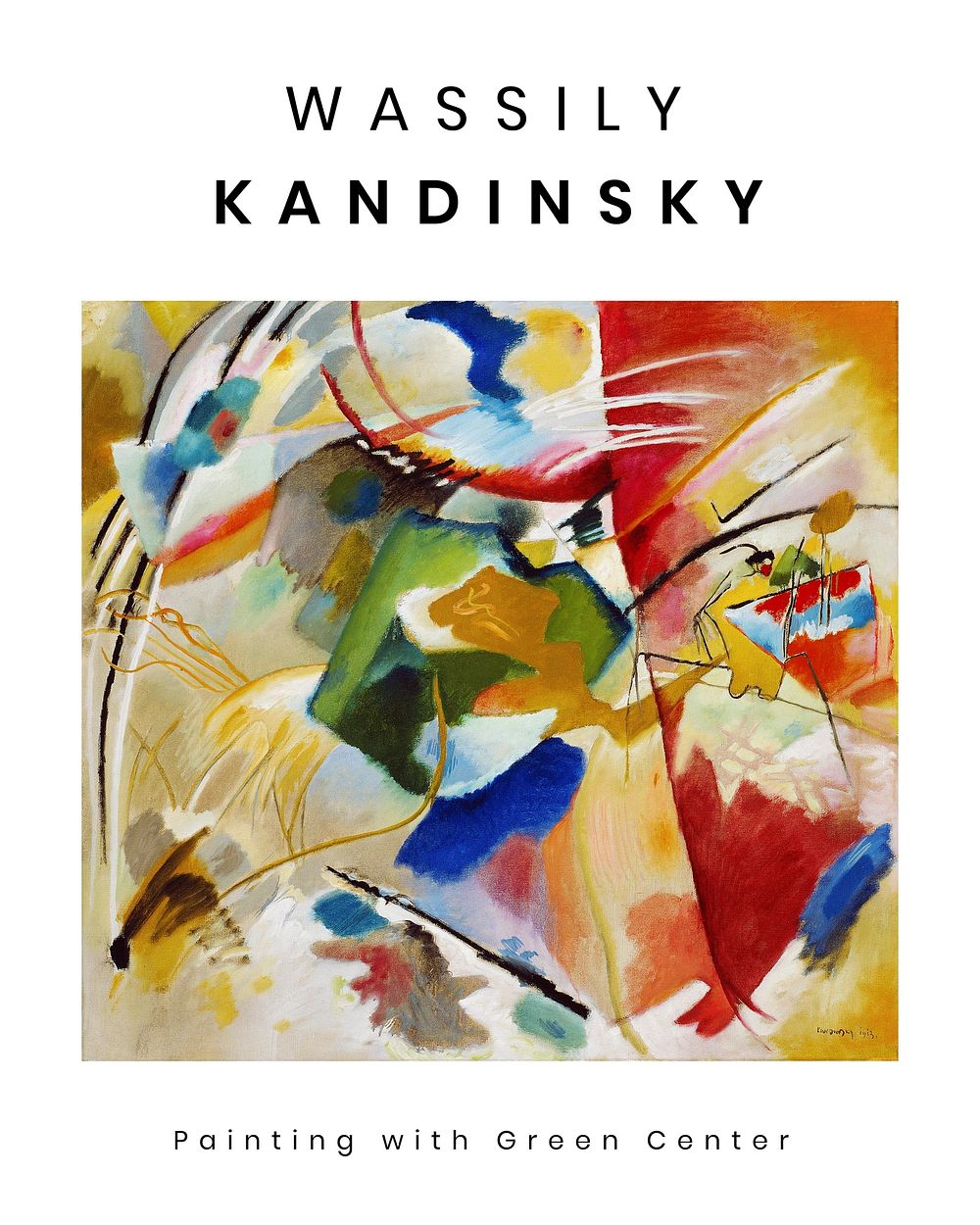 Wassily Kandinsky poster, famous abstract art painting with Green Center (1913). Original from The Art Institute of Chicago.…