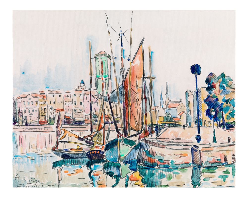 Paul Signac poster, famous landscape painting La Rochelle (1911). Original from Barnes Foundation. Digitally enhanced by…