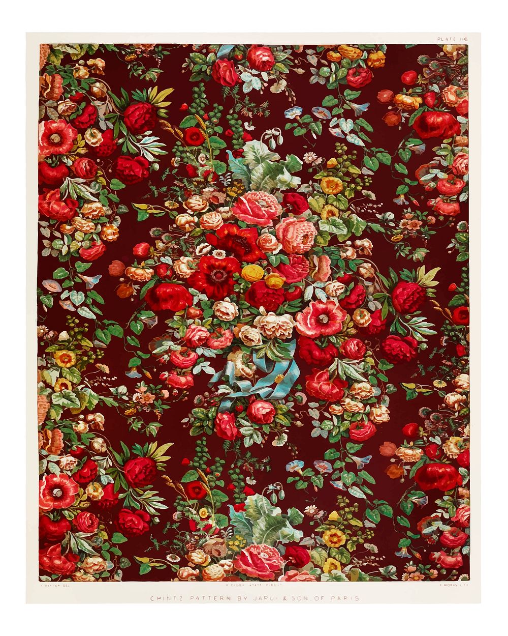 Flower poster, Chintz pattern from the Industrial arts of the Nineteenth Century (1851-1853) by Sir Matthew Digby wyatt…