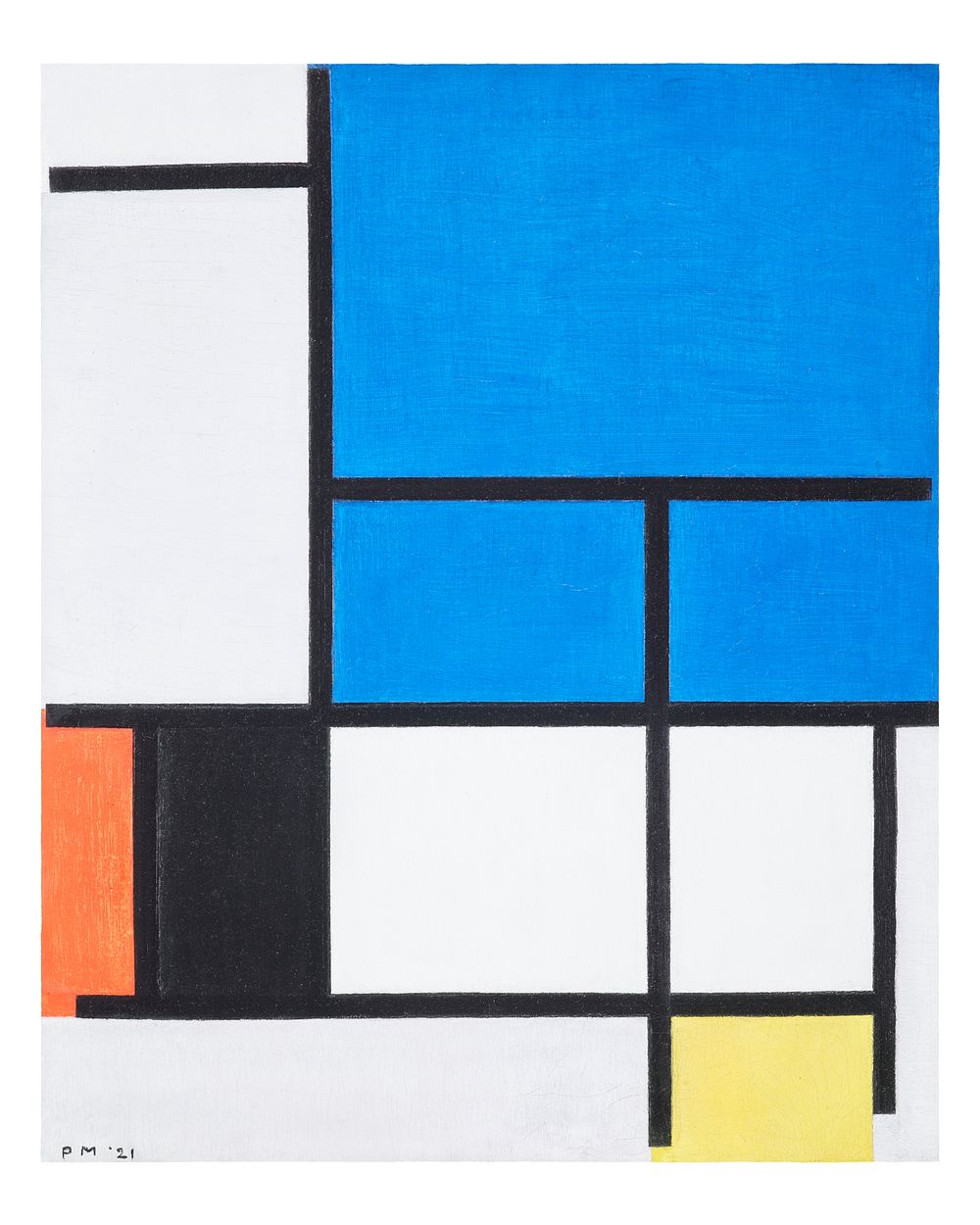 Piet Mondrian art print, printable Composition with Large Blue Plane, Red, Black, Yellow, and Gray painting (1921). Original…