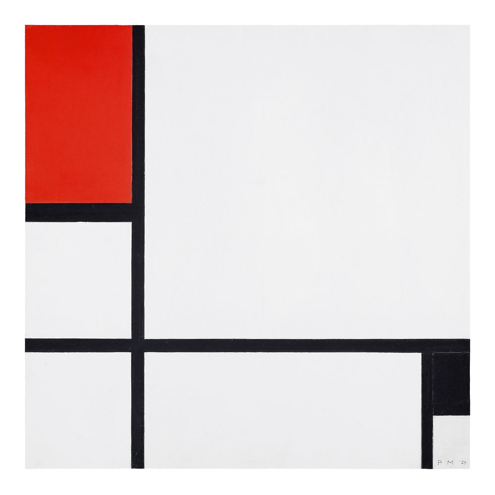 Piet Mondrian art print, famous Composition No. I, with red and black painting (1929). Original from The Art Institute of…