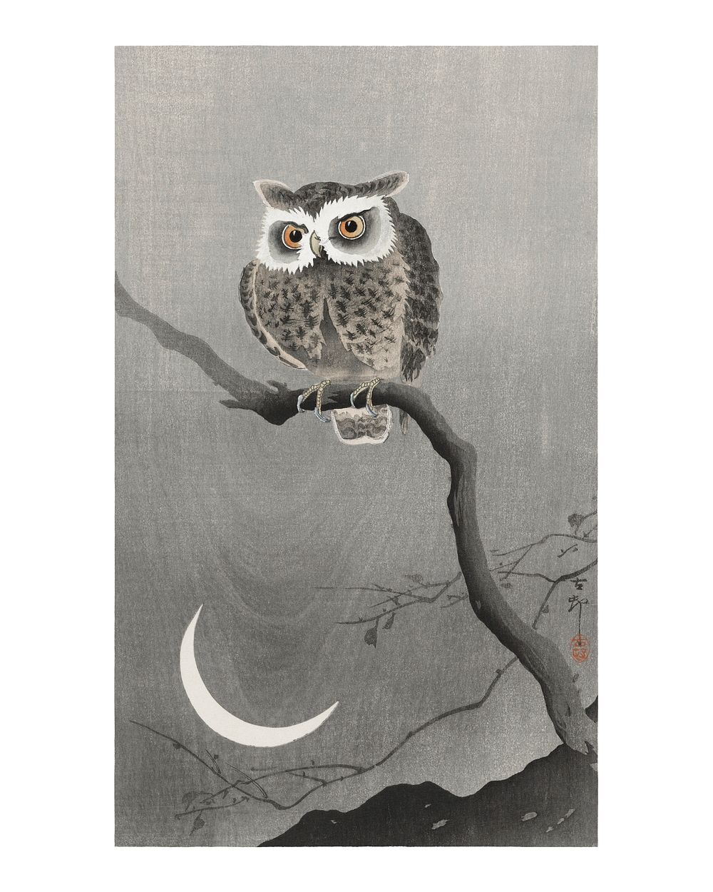 Ohara Koson poster, vintage owl Japanese print (1900&ndash;1930). Original from The Rijksmuseum. Digitally enhanced by…