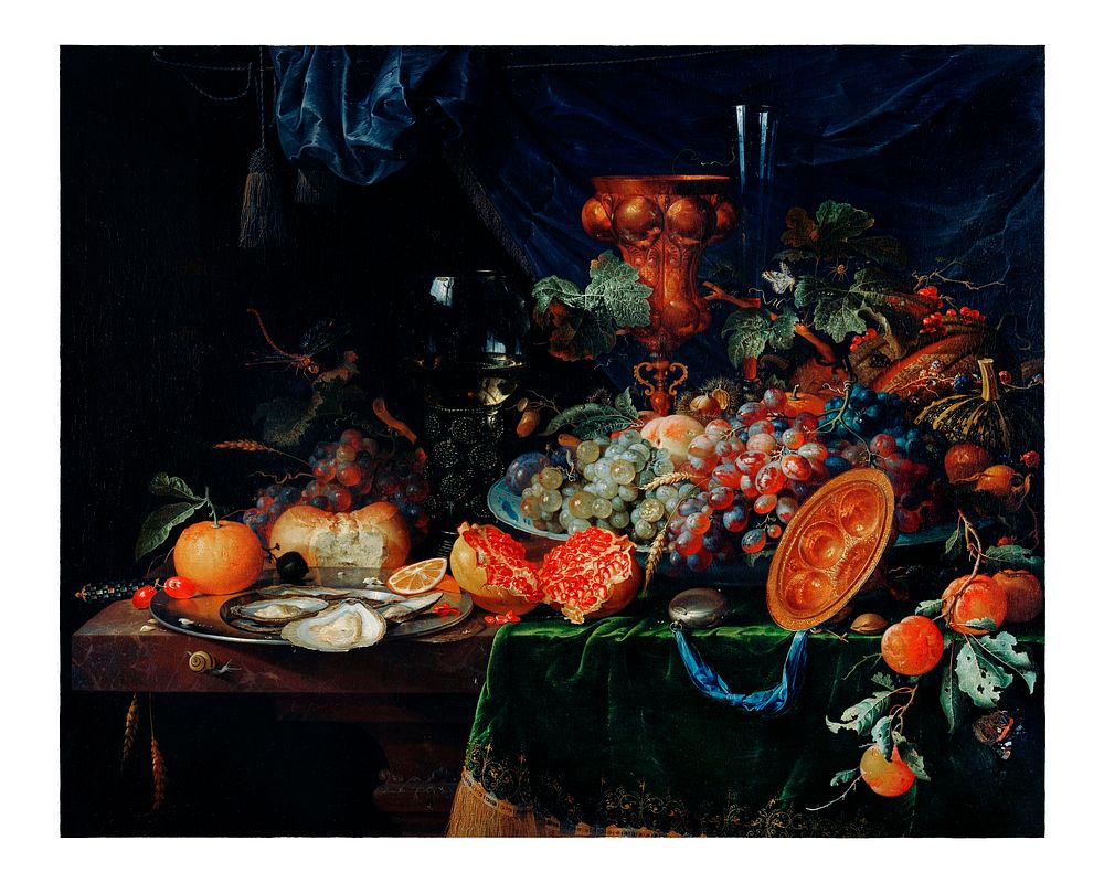 Abraham Mignon at print. Fruits and oysters (1660-1679). Original from The Rijksmuseum. Digitally enhanced by rawpixel.