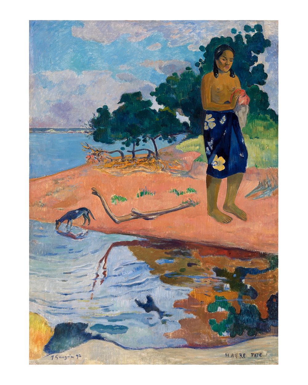 Paul Gauguin poster, printable Haere Pape painting (1892). Original from Barnes Foundation. Digitally enhanced by rawpixel.