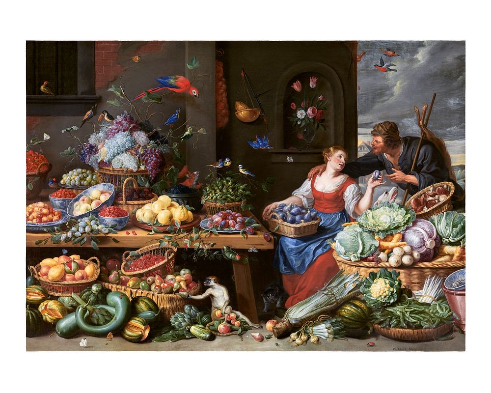 Jan van Kessel poster. Fruit and Vegetable Market (1650&ndash;1660) painting in high resolution. Original from Statens…