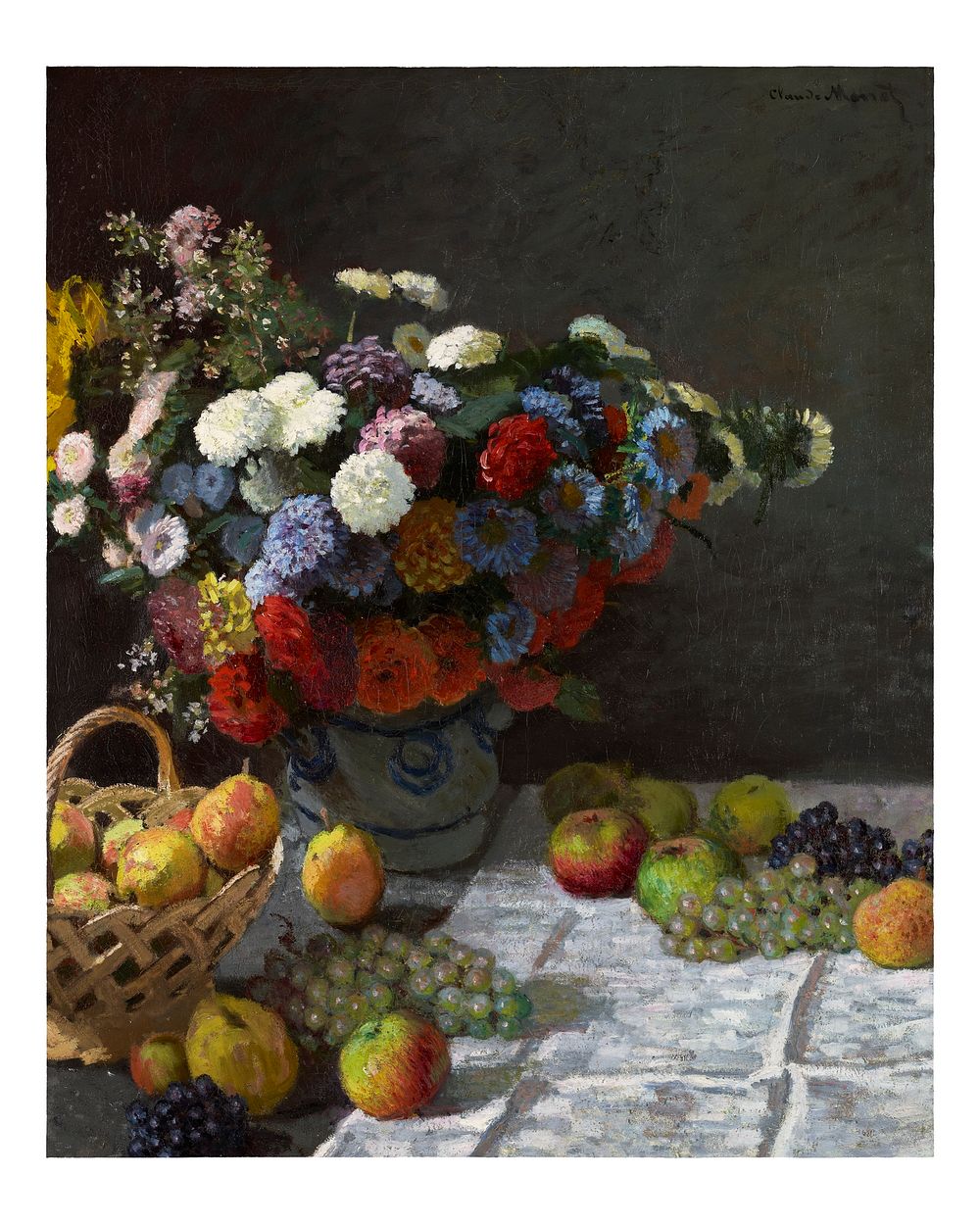 Monet poster still life, Flowers and Fruit famous painting (1869) by Claude Monet. Original from the J.Paul Getty Museum.…