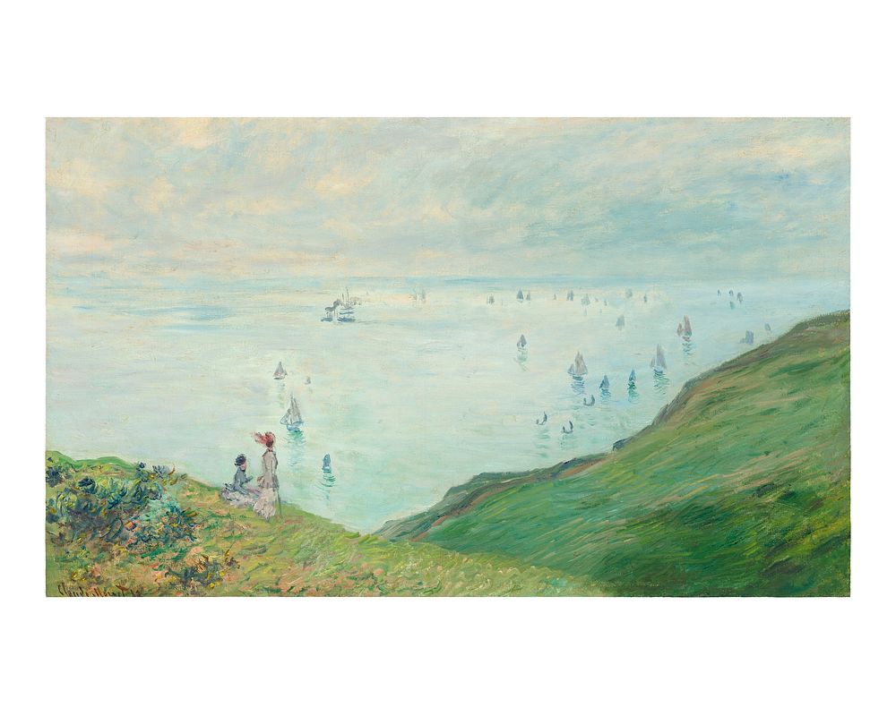 Claude Monet art print, Cliffs at Pourville painting (1882). Original from the National Gallery of Art. Digitally enhanced…