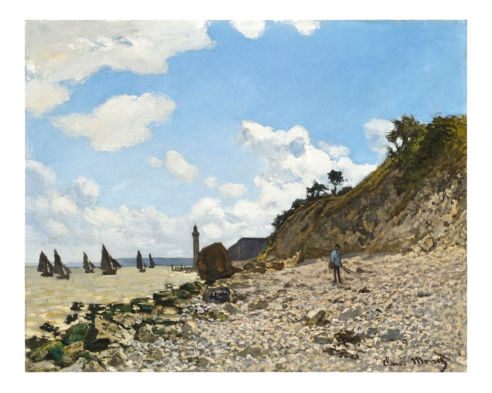 Claude Monet poster,  famous The Beach at Honfleur painting (1864&ndash;1866). Original from the Los Angeles County Museum…