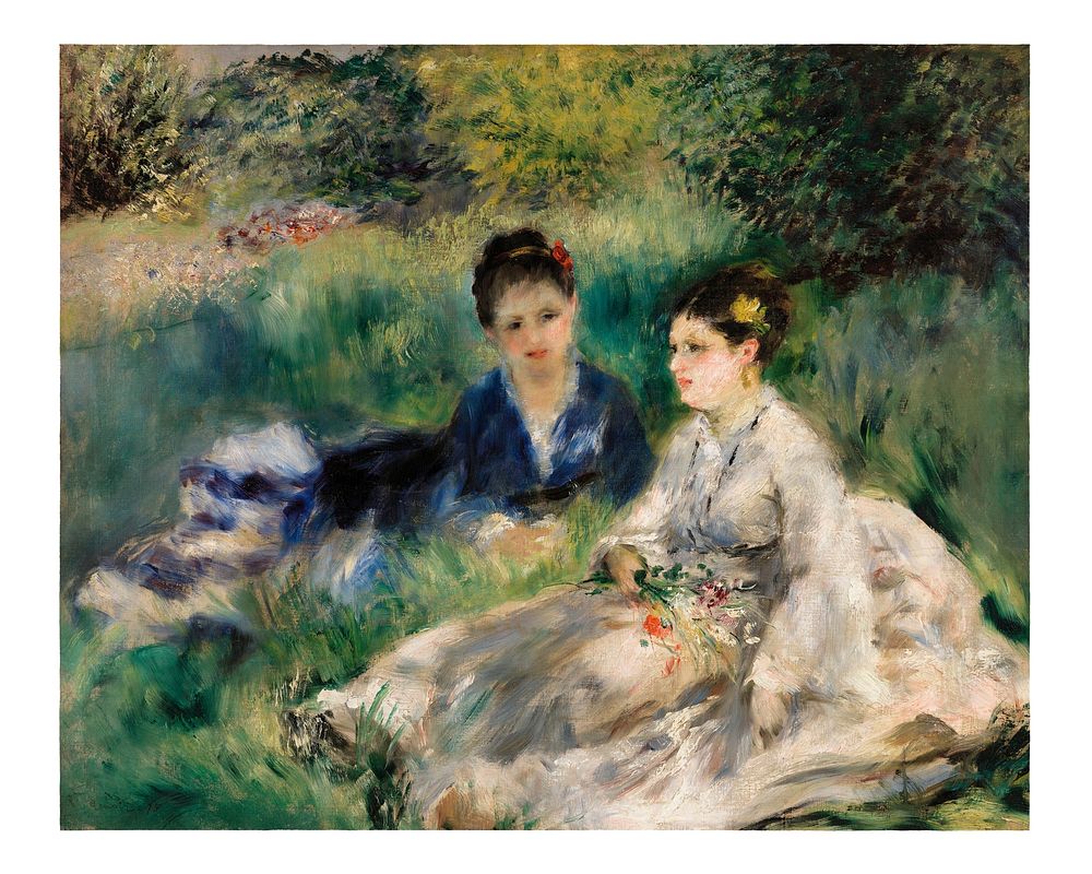 Pierre-Auguste Renoir poster printable famous On the Grass painting (1873). Original from Barnes Foundation. Digitally…