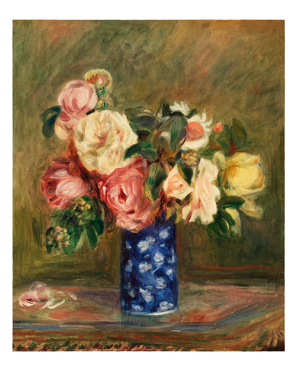 Renoir flower art print, famous Bouquet of Roses still life painting (1882) by Pierre-Auguste Renoir. Original from Barnes…