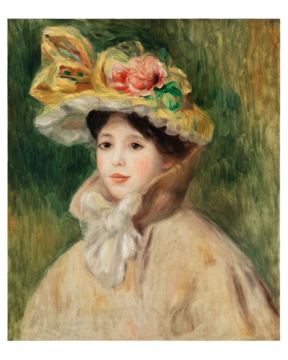 Pierre-Auguste Renoir poster, vintage Woman with Capeline wall decor (early 1890s). Original from Barnes Foundation.…