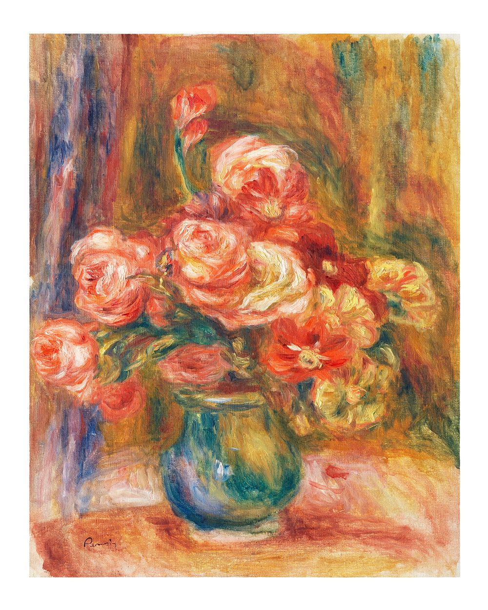 Pierre-Auguste Renoir poster, vintage Vase of Roses still life painting (1890–1900). Original from The Los Angeles County…