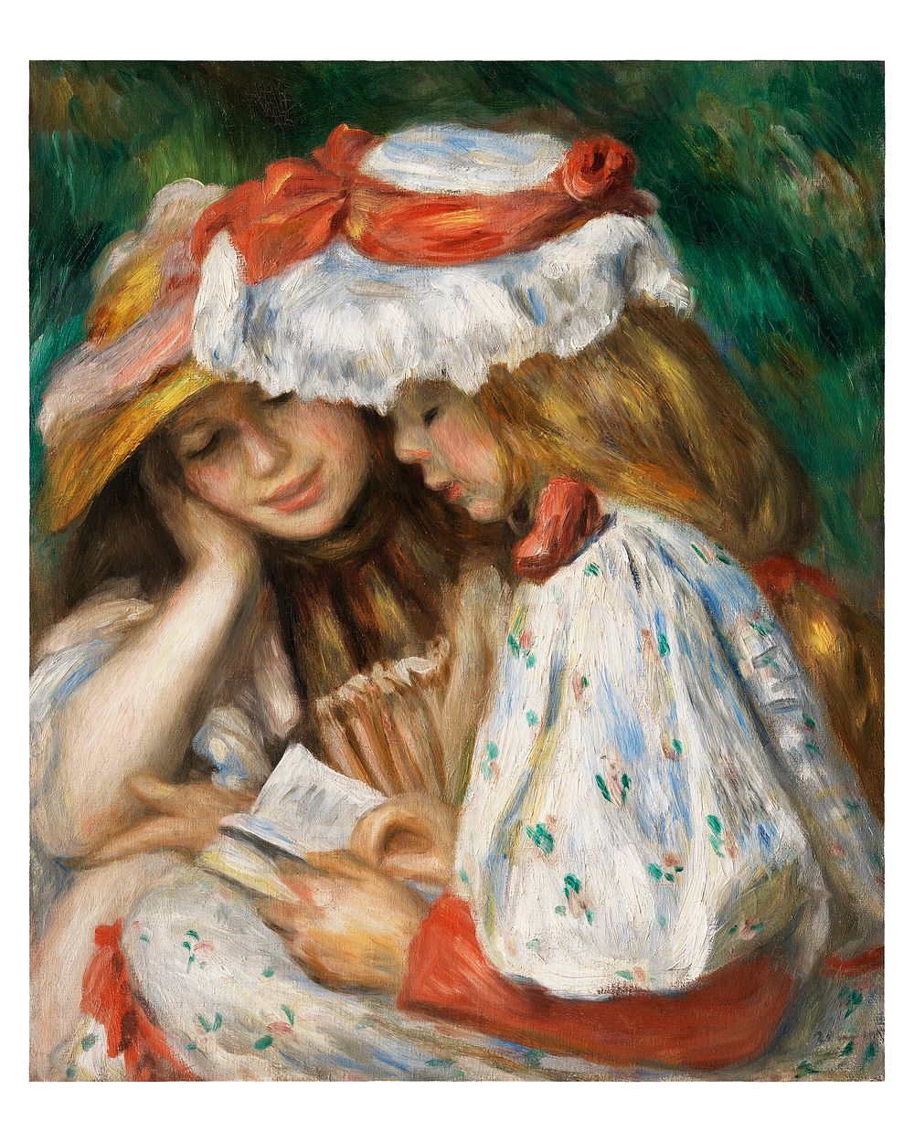 Pierre-Auguste Renoir art print, vintage Girls Reading painting (1890&ndash;1891). Original from The Los Angeles County…