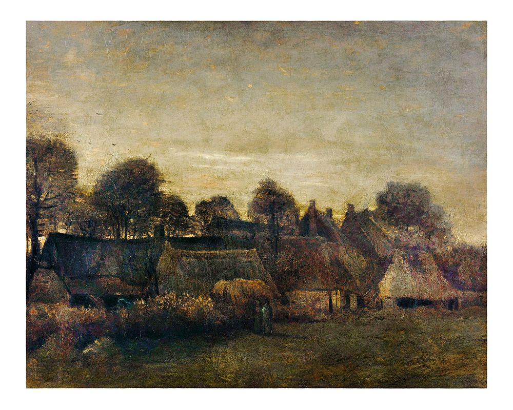 Van Gogh art print, Farming Village at Twilight painting (1884). Original from The Rijksmuseum. Digitally enhanced from our…