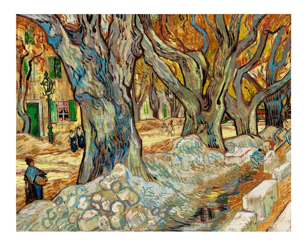 Van Gogh art print, vintage The Large Plane Trees wall decor (1889). Original from The Cleveland Museum of Art. Digitally…