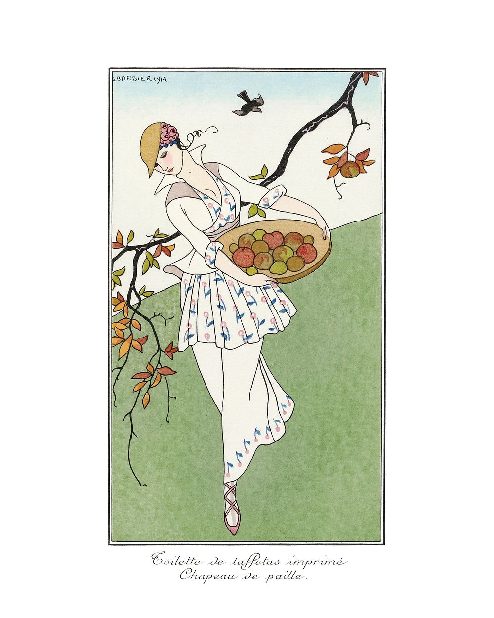 Woman vintage art poster, art deco fashion illustration remix from the artwork of George Barbier