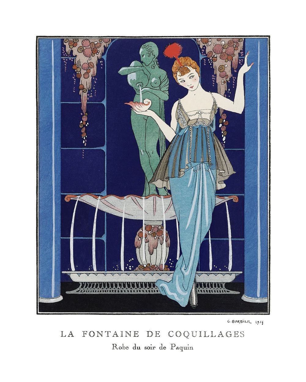 Flapper lady poster, art deco fashion illustration remix from the artwork of George Barbier