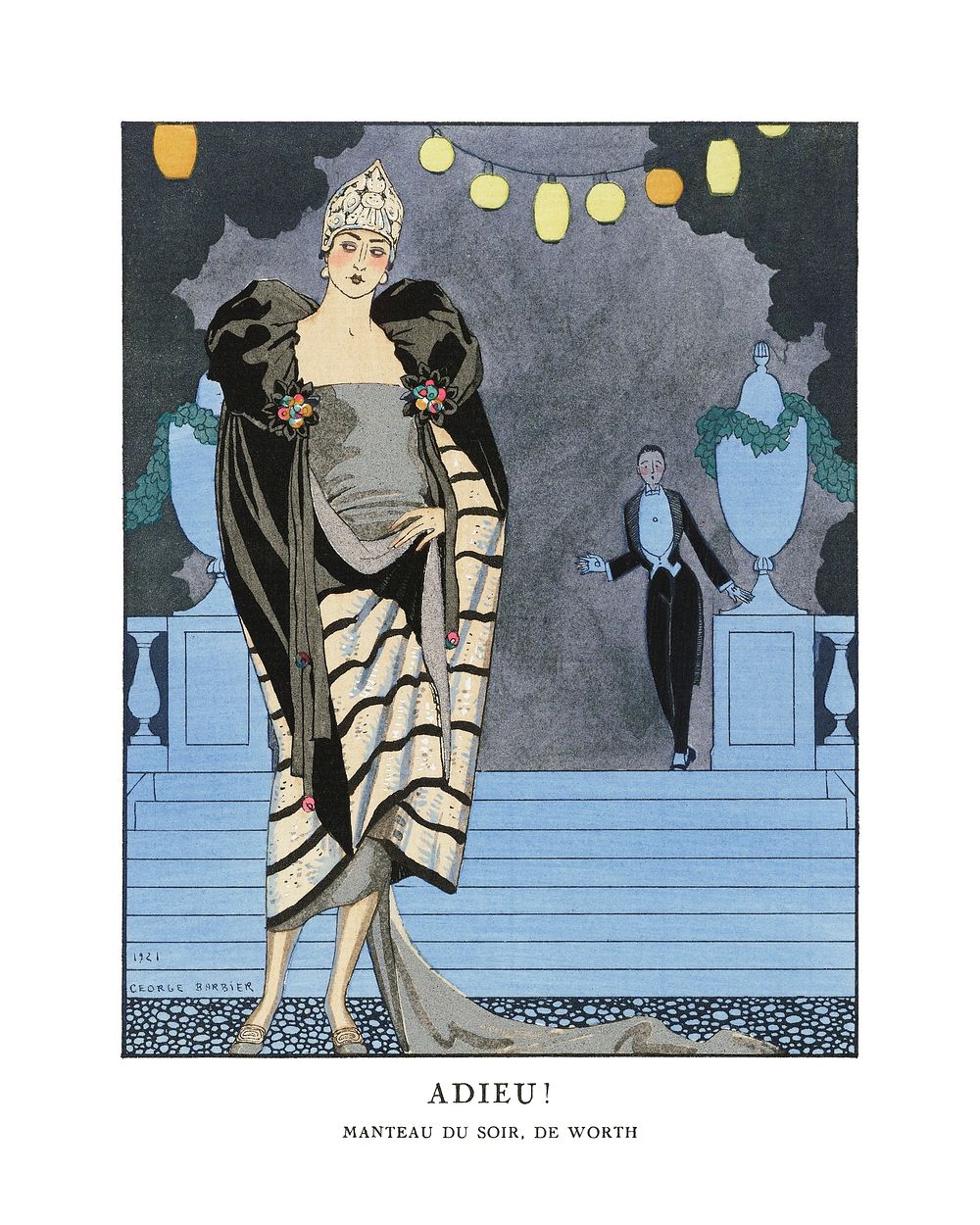 Flapper woman poster, art deco fashion illustration remix from the artwork of George Barbier
