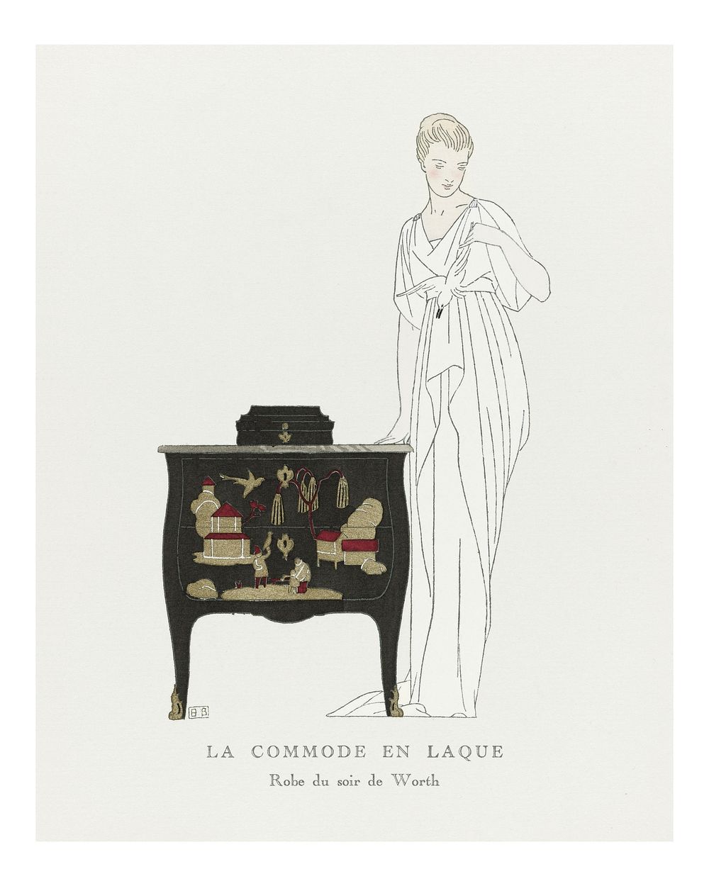 Vintage woman fashion poster, Art Nouveau remix from the artwork of Bernard Boutet de Monvel
