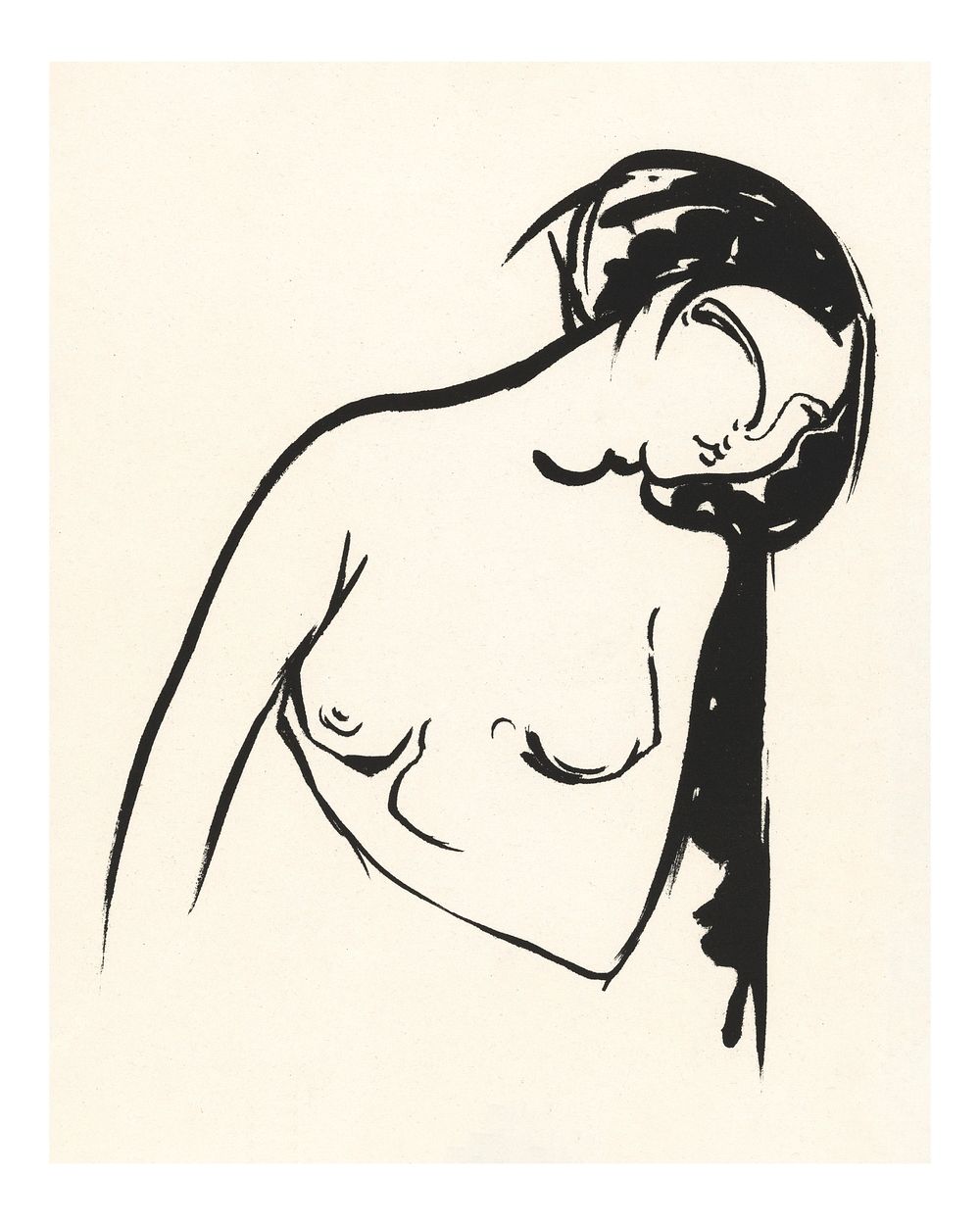 Nude woman line art poster, vintage drawing remixed from the artwork of Henri Jonas
