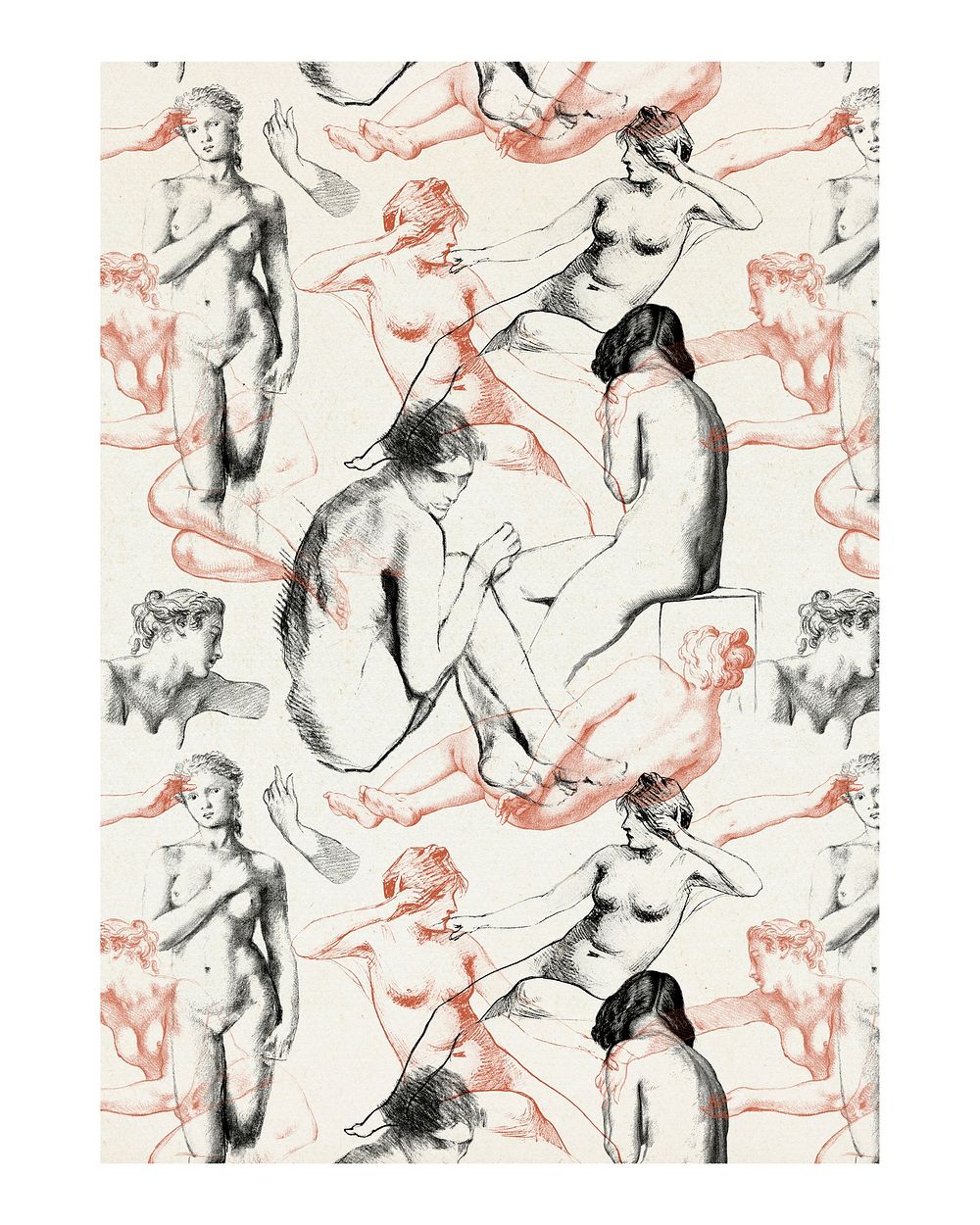 Woman line art poster, vintage pattern design