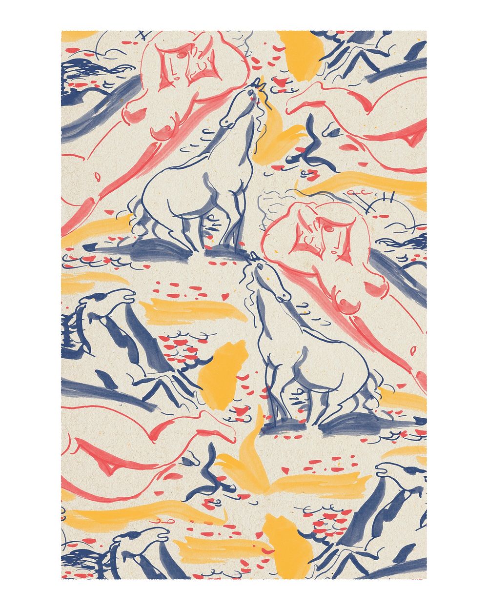 Woman and horse poster, vintage pattern design
