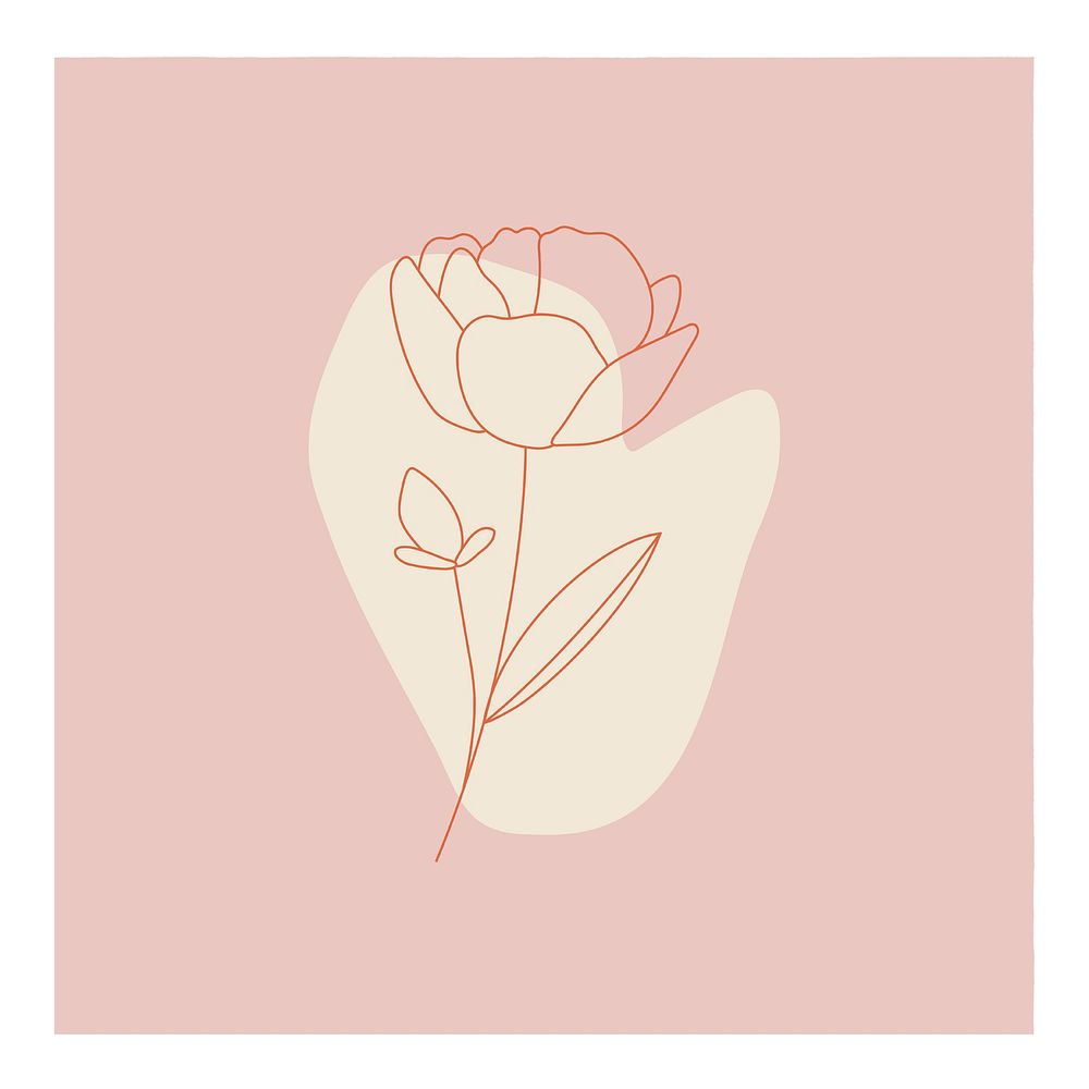 Flower line art poster, minimal pink pastel drawing