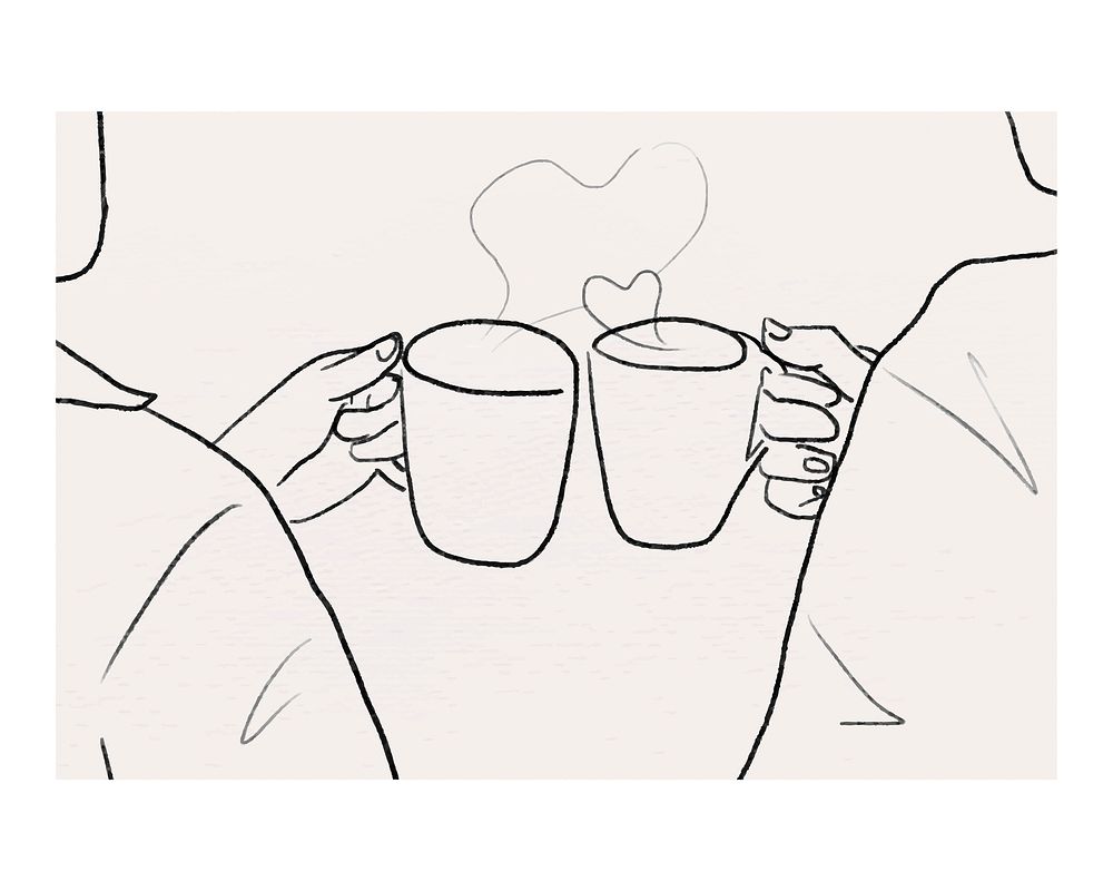 Coffee art print, Valentine’s date line drawing