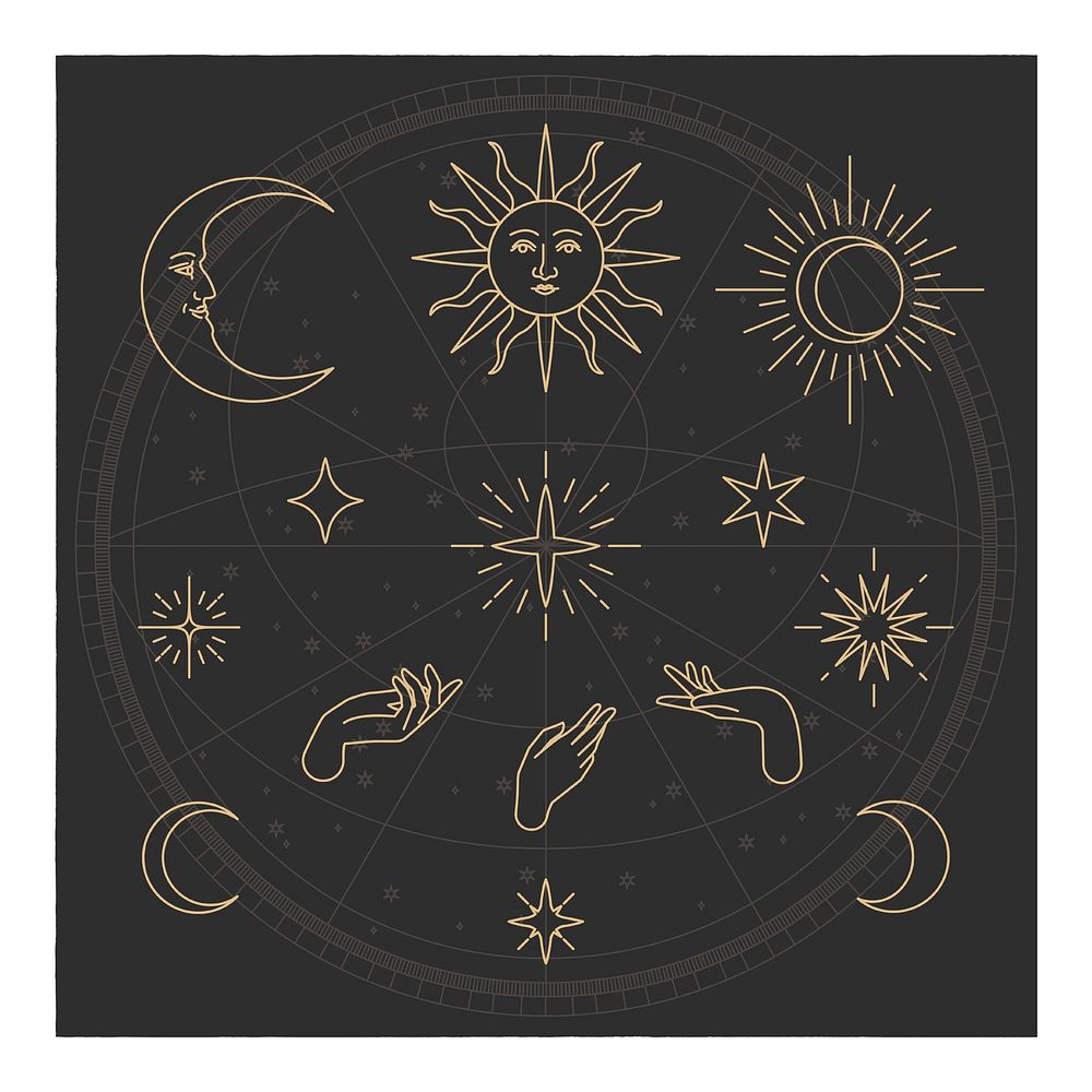 Celestial line art poster, black design