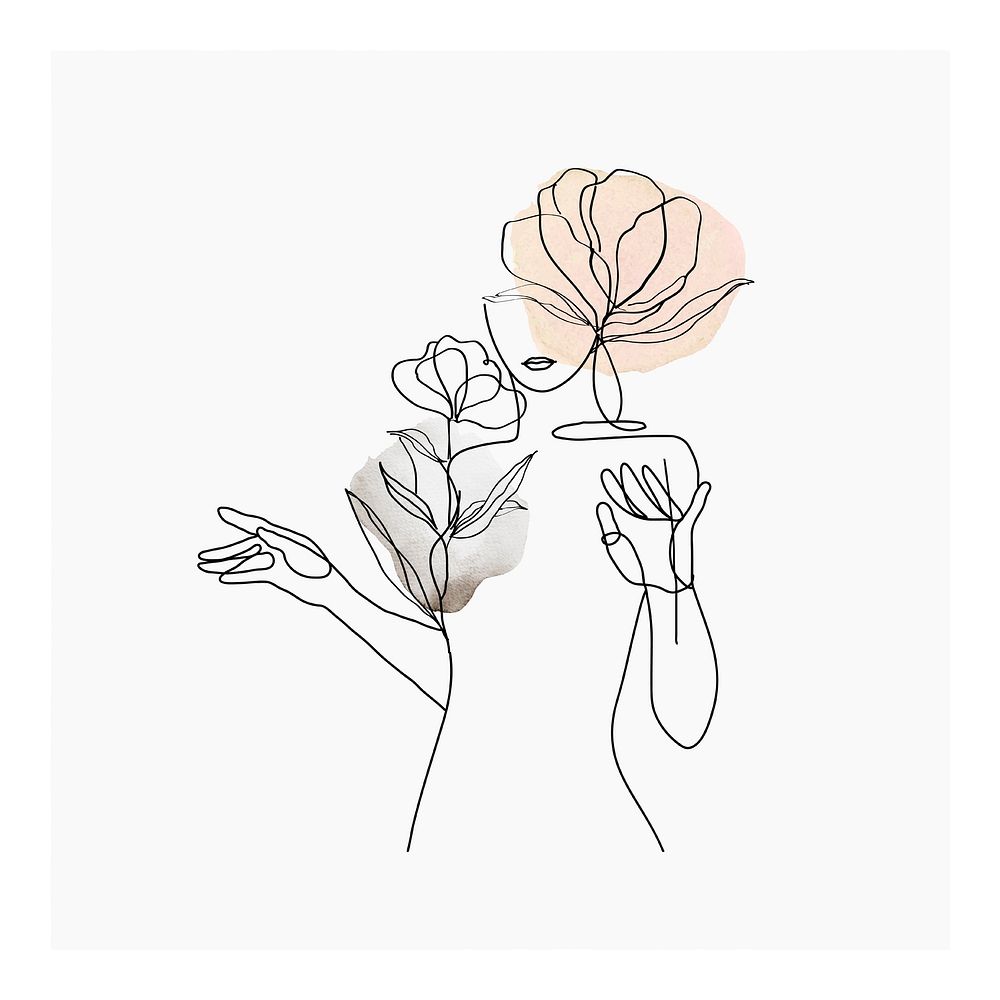 Feminine poster, woman and flower line art