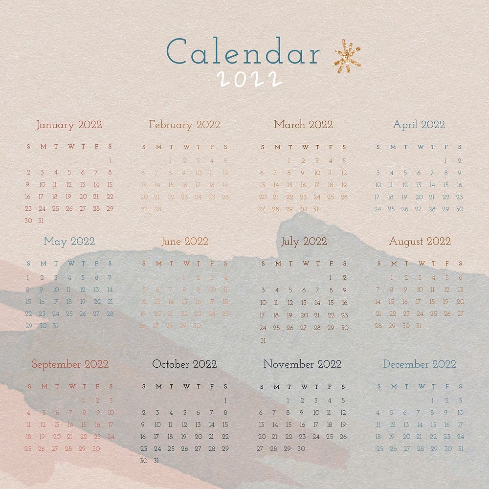 Watercolor 2022 monthly calendar template, aesthetic design vector
